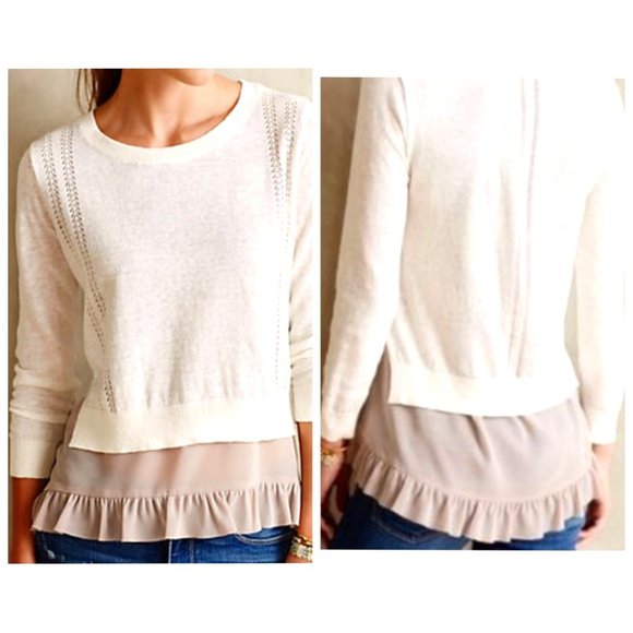 Anthropologie Sweaters - ANTHRO YELLOW BIRD Layered Ruffle Linen Sweater